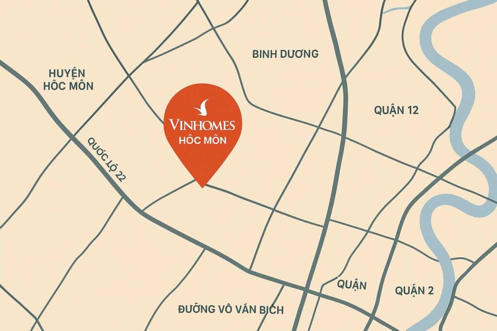 AI tạo ảnh minh hoạ về vị trí dự án Vinhomes Hóc Môn