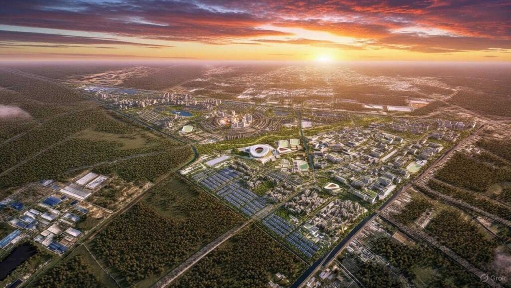 Phối cảnh dự án Vinhomes Hóc Môn lúc hoàng hôn buông xuống