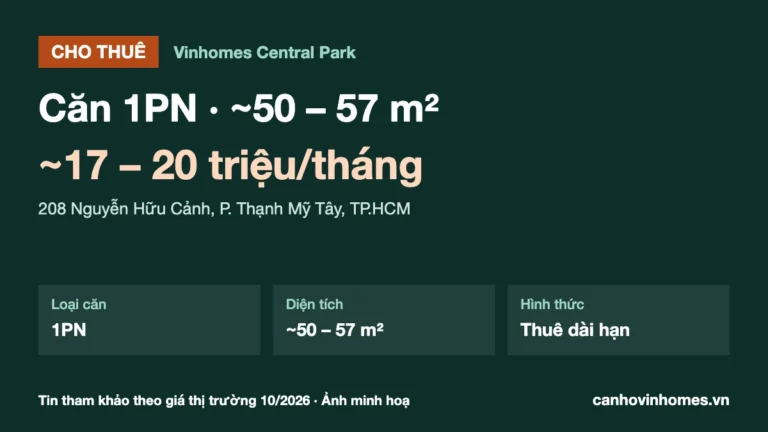 Cho thuê căn hộ 1PN 50 – 57 m² Vinhomes Central Park, giá ~17 – 20 triệu/tháng