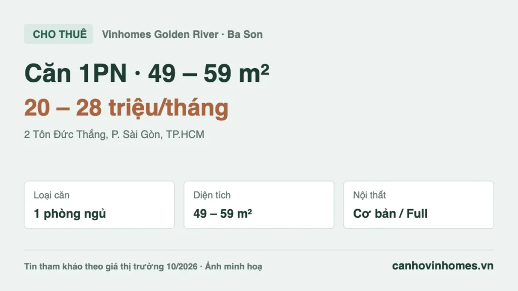 Cho thuê căn hộ 1PN 49 – 59 m² Vinhomes Golden River giá 20 – 28 triệu/tháng