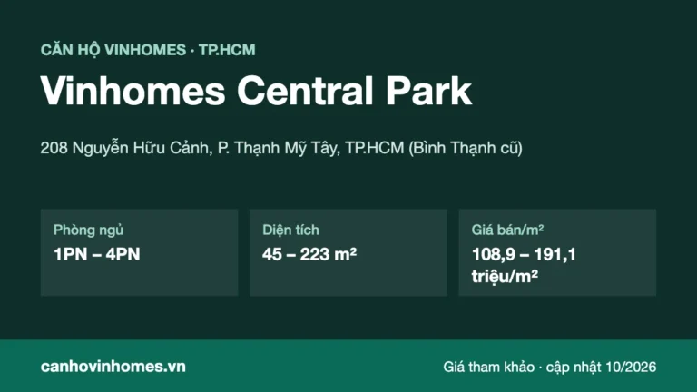 Tổng quan căn hộ Vinhomes Central Park: vị trí, phòng ngủ, diện tích, giá bán/m²