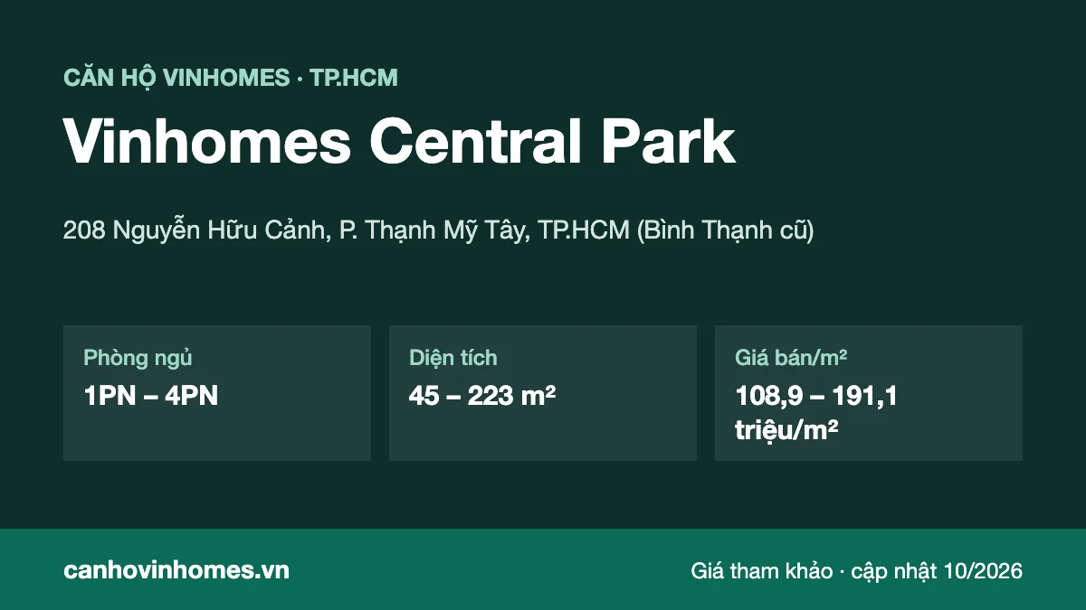 Tổng quan căn hộ Vinhomes Central Park: vị trí, phòng ngủ, diện tích, giá bán/m²