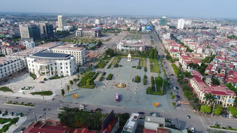 Trung tâm thành phố Bắc Giang nhìn từ trên cao, khu vực có Vinhomes Sky Park