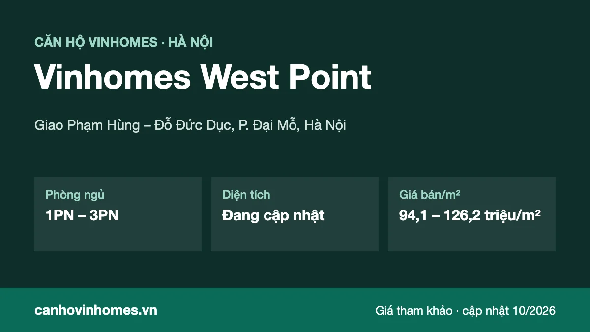 Tổng quan căn hộ Vinhomes West Point: vị trí, phòng ngủ, diện tích, giá bán/m²